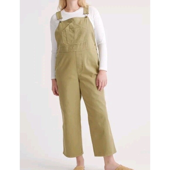 NWT Quince Organic Stretch Cotton Twill Relaxed Overalls Women Small Olive - Picture 1 of 11